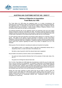 Australian Customs Notice 2005/17