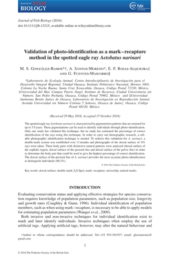 Validation of Photo-Identification As a Mark--Recapture Method in The