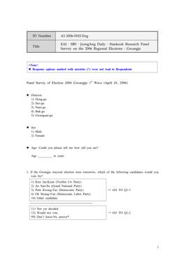 Panel Survey of Election 2006 Gwangju 1St Wave (April 26, 2006)