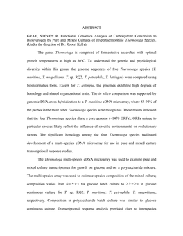 ABSTRACT GRAY, STEVEN R. Functional Genomics Analysis Of