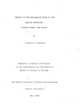 Geology of the Precambrian Rocks of the Lemitar Mountains, Socorro