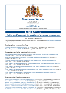 New South Wales Government Gazette No. 44 of 1 November 2013