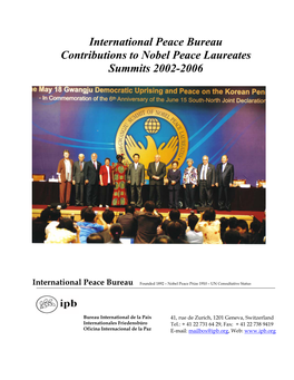 International Peace Bureau Report of Contributions to the Nobel Peace