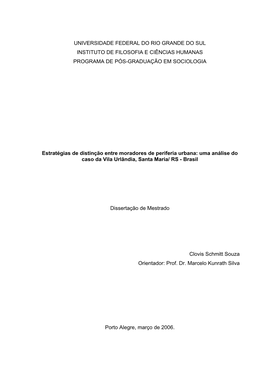 Universidade Federal Do Rio Grande Do Sul Instituto De Filosofia E Ciências Humanas Programa De Pós-Graduação Em Sociologia