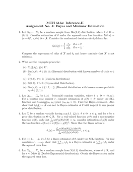 MTH 515A: Inference-II Assignment No. 4: Bayes and Minimax Estimation