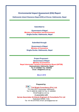 Environmental Impact Assessment (EIA) Report of Kathmandu Inland Clearance Depot (ICD) at Chovar, Kathmandu, Nepal