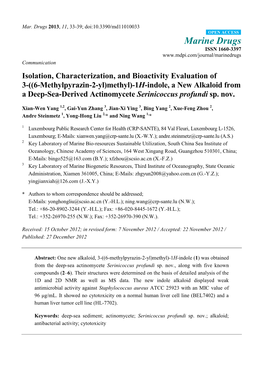 1H-Indole, a New Alkaloid from a Deep-Sea-Derived Actinomycete Serinicoccus Profundi Sp