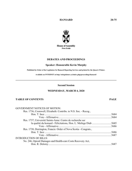 HANSARD 20-75 DEBATES and PROCEEDINGS Speaker