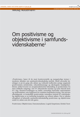 Om Positivisme Og Objektivisme I Samfunds- Videnskaberne1