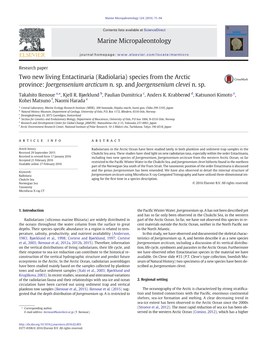 Radiolaria) Species from the Arctic Province: Joergensenium Arcticum N