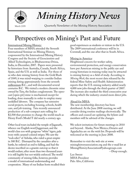 Mining History News March 2008 Quarterly Newsletter of the Mining History Association