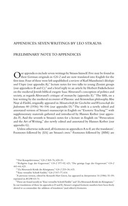Seven Writings by Leo Strauss Preliminary Note To