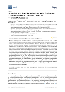 Abundant and Rare Bacterioplankton in Freshwater Lakes Subjected to Different Levels of Tourism Disturbances