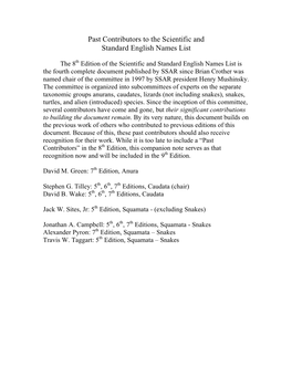 Past Contributors to the Scientific and Standard English Names List