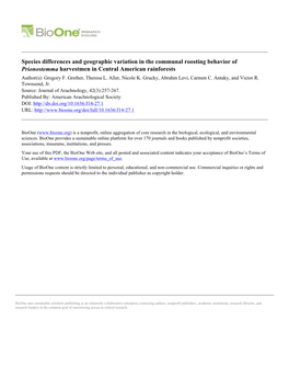 Species Differences and Geographic Variation in the Communal Roosting Behavior of Prionostemma Harvestmen in Central American Rainforests Author(S): Gregory F