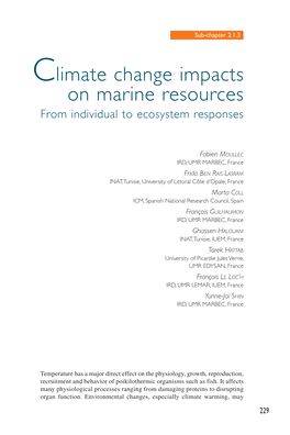 Climate Change Impacts on Marine Resources from Individual to Ecosystem Responses