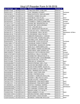 LP Pre-Order Report 9-18-19.Xls