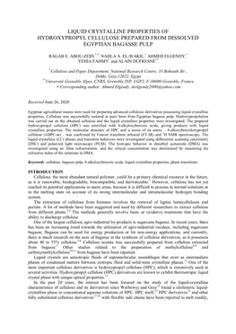 Liquid Crystalline Properties of Derivatives of Cellulose Isolated