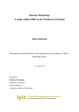 Internet Marketing: a Study Within Smes in the Northwest of Ireland