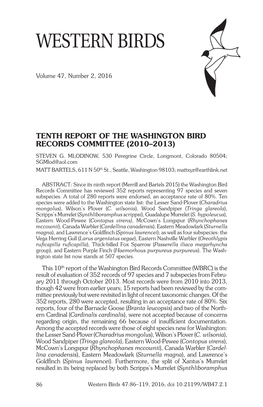 Tenth Report of the Washington Bird Records Committee (2010–2013) Steven G