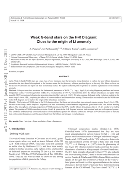 Weak G-Band Stars on the HR Diagram: Clues to the Origin of Li