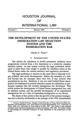 The Development of the United States Immigration Law Selection System and the Immigration Bar