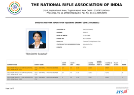 The National Rifle Assosiation India 51-B, Institutional Area, Tughlakabad New Delhi- 110062 Individual-Medal Tally Tejaswini Sawant
