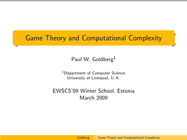 Game Theory and Computational Complexity