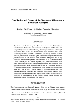 Distribution and Status of the Sumatran Rhinoceros in Peninsular Malaysia