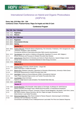 International Conference on Hybrid and Organic Photovoltaics (HOPV19)