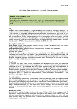 Mini Data Sheet on Gunnera Tinctoria (Gunneraceae)