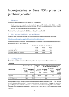 Indeksjustering Av Bane Nors Priser På Jernbanetjenester