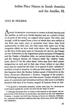 Indian Place Names in South America and the Antilles. III