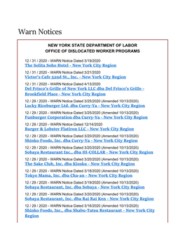 2020 Warn Notices