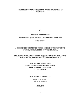 The Effect of Mixing Sequence on the Properties of Concrete