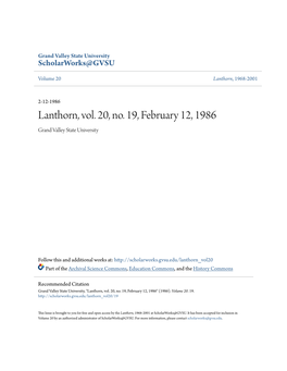 Lanthorn, Vol. 20, No. 19, February 12, 1986 Grand Valley State University