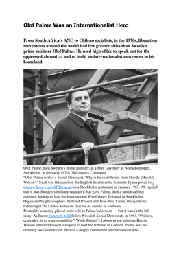 Olof Palme Was an Internationalist Hero