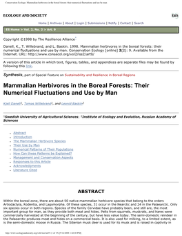 Conservation Ecology: Mammalian Herbivores in the Boreal Forests: Their Numerical Fluctuations and Use by Man