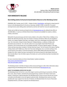 6-22-21 Best Selling Author & Humorist David Sedaris Returns To