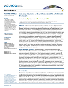 Assessing Mountains As Natural Reservoirs with a Multimetric 10.1002/2017EF000789 Framework