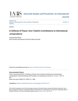 In Defense of Peace: Aron Trainin's Contributions to International Jurisprudence
