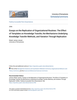Essays on the Replication of Organizational Routines