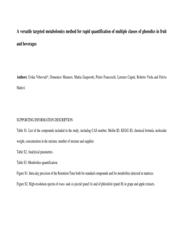 A Versatile Targeted Metabolomics Method for Rapid Quantification of Multiple Classes of Phenolics in Fruit and Beverages