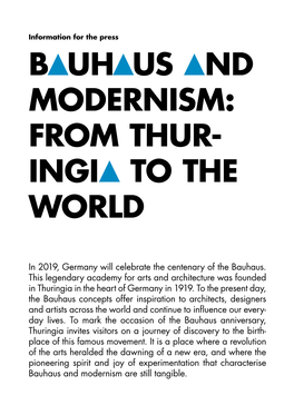 B Uh Us Nd Modernism: from Thur- Ingi to the World