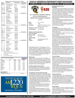 GAME NO. 3: ARIZONA STATE at NO. 17 QUINNIPIAC Fri