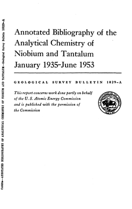 Annotated Bibliography of the Analytical Chemistry of Niobium and Tantalum January 1935-June 1953