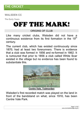 THE CRICKET History of Calderdale & Kirklees