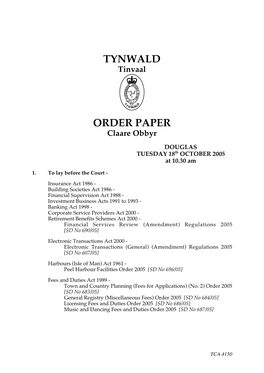 Tynwald Order Paper