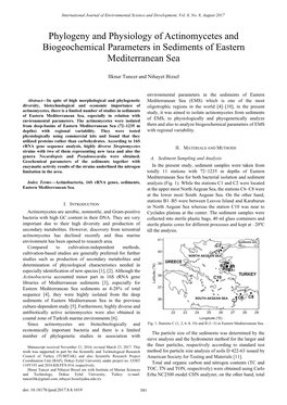 Phylogeny and Physiology of Actinomycetes and Biogeochemical Parameters in Sediments of Eastern Mediterranean Sea