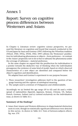 Annex 1 Report: Survey on Cognitive Process Differences Between Westerners and Asians
